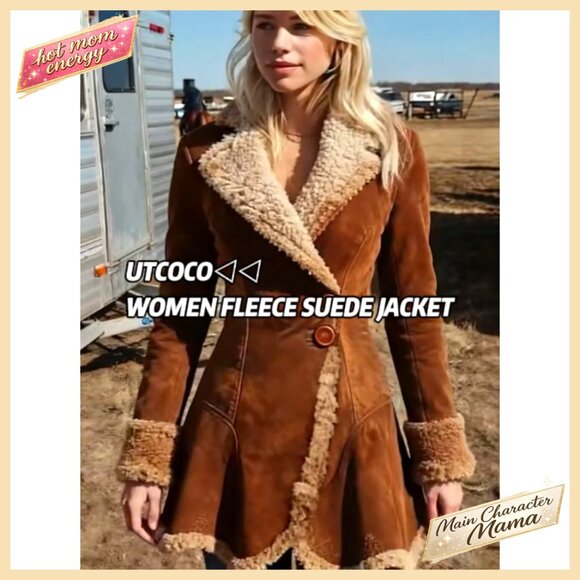 Slim-Fit Faux Leather Sherpa Lined Jacket, Waterproof Winter Coat, Button - Picture 7 of 7